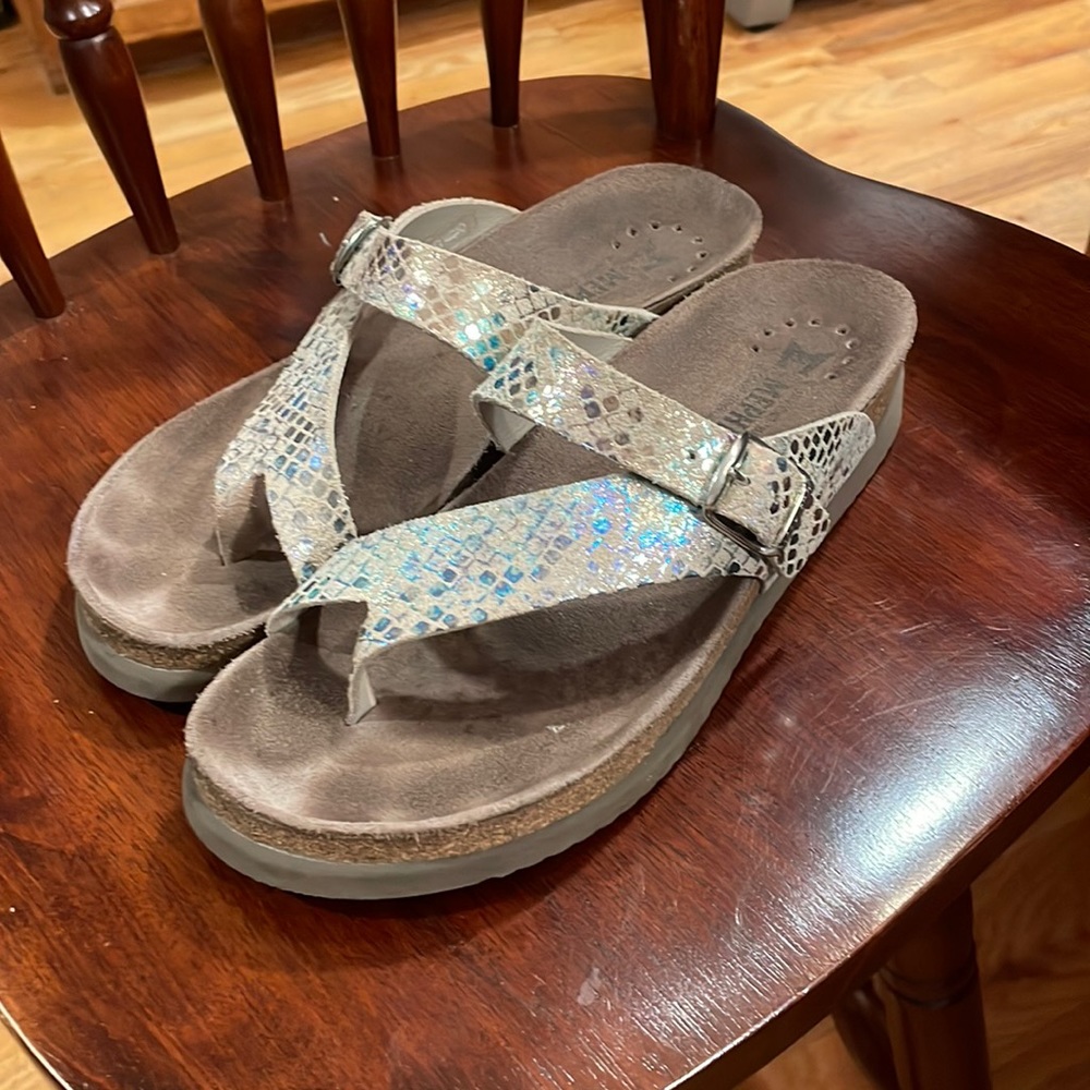 Mephisto Women's Sandals with Shimmering Silver and Soft Brown